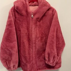 Blush Faux Fur Soft Oversized Hooded Bomber Jacket